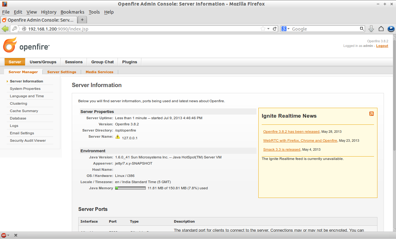 Openfire Admin Console: Server Information - Mozilla Firefox_017