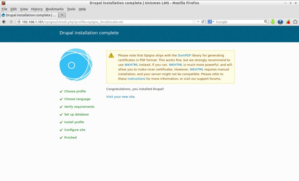 Drupal installation complete | Unixmen LMS - Mozilla Firefox_008