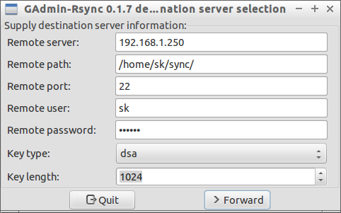 GAdmin-Rsync 0.1.7 destination server selection_014