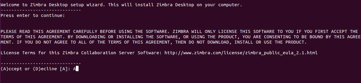 accept agreement zimbra desktop