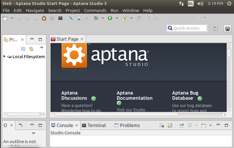 Aptana Studio Startup