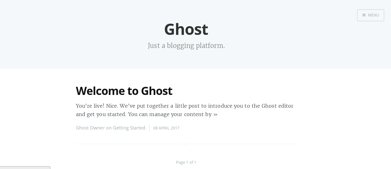 Ghost Welcome page