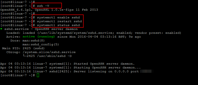 Перезапуск sshd centos 7